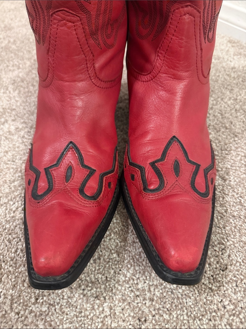 Coldwater Creek Red Leather Western Boots with Black Details - Picture 3 of 11
